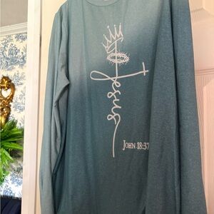 Graphic Jesus Long Sleeve Tee in Teal